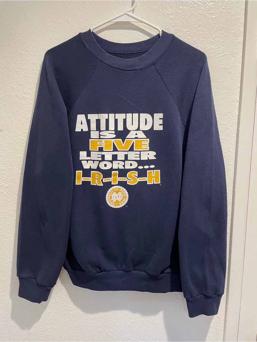 Vintage 90s Notre Dame Fighting Irish "Attitude" Crewneck Sweatshirt Large Boxy